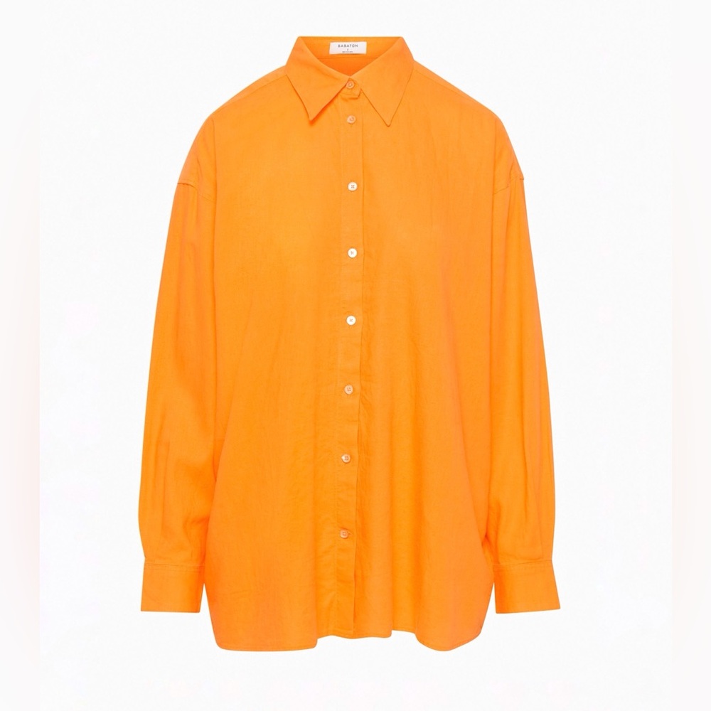 Aritzia Orange Essential Linen Oversized Shirt